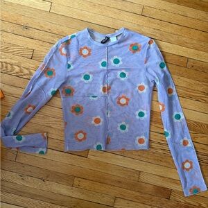 Divided Purple Floral Mesh Top